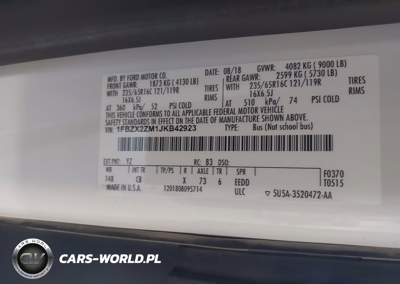 2018 Ford Transit-350 Xl VIN:1FBZX2ZM1JKB42923 - 9