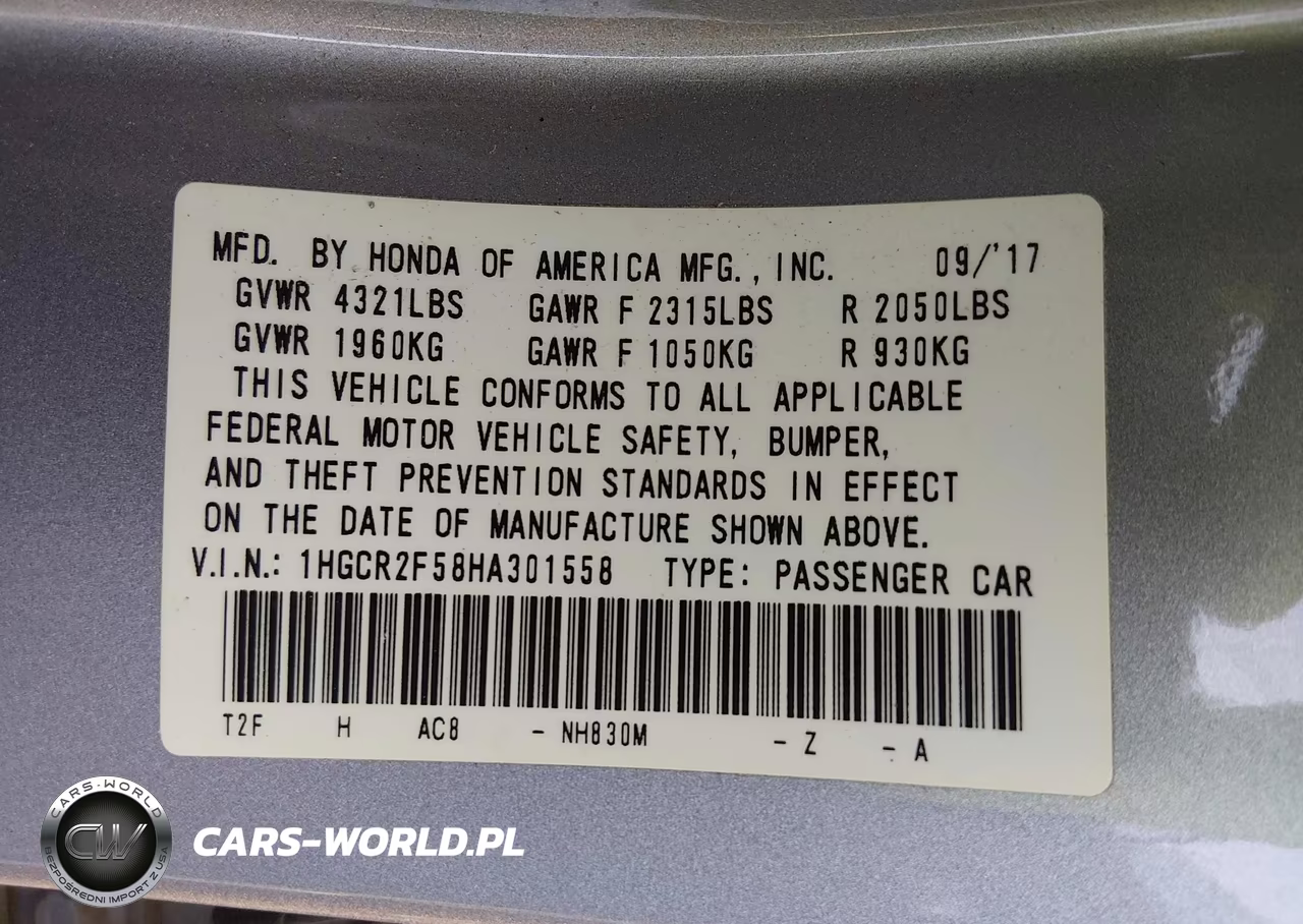 2017 Honda Accord Sport VIN:1HGCR2F58HA301558 - 9