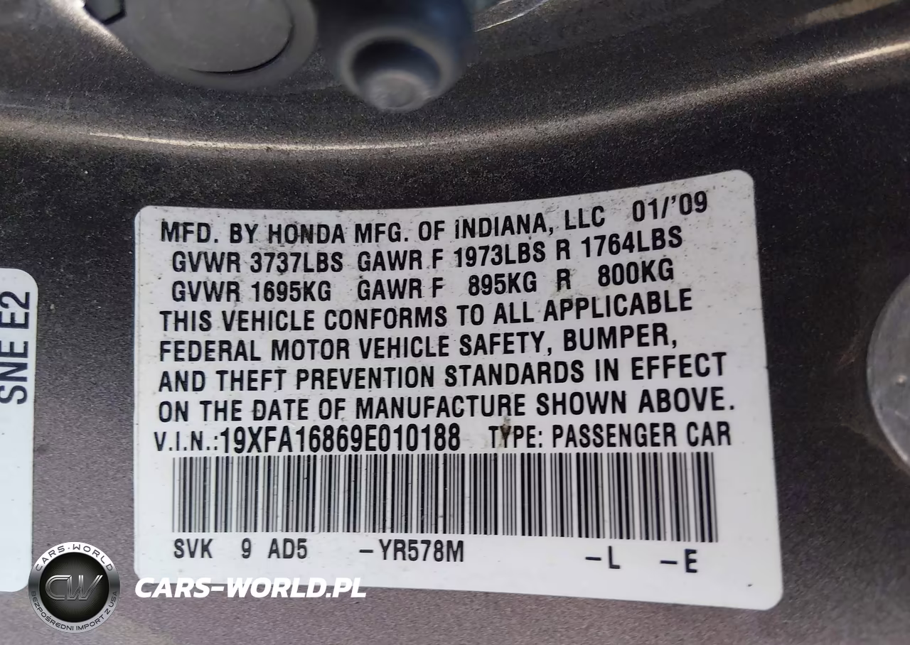 2009 Honda Civic Ex VIN:19XFA16869E010188 - 9
