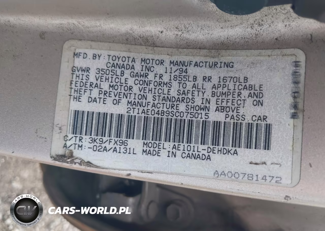 1995 Toyota Corolla VIN:2T1AE04B9SC075015 - 9