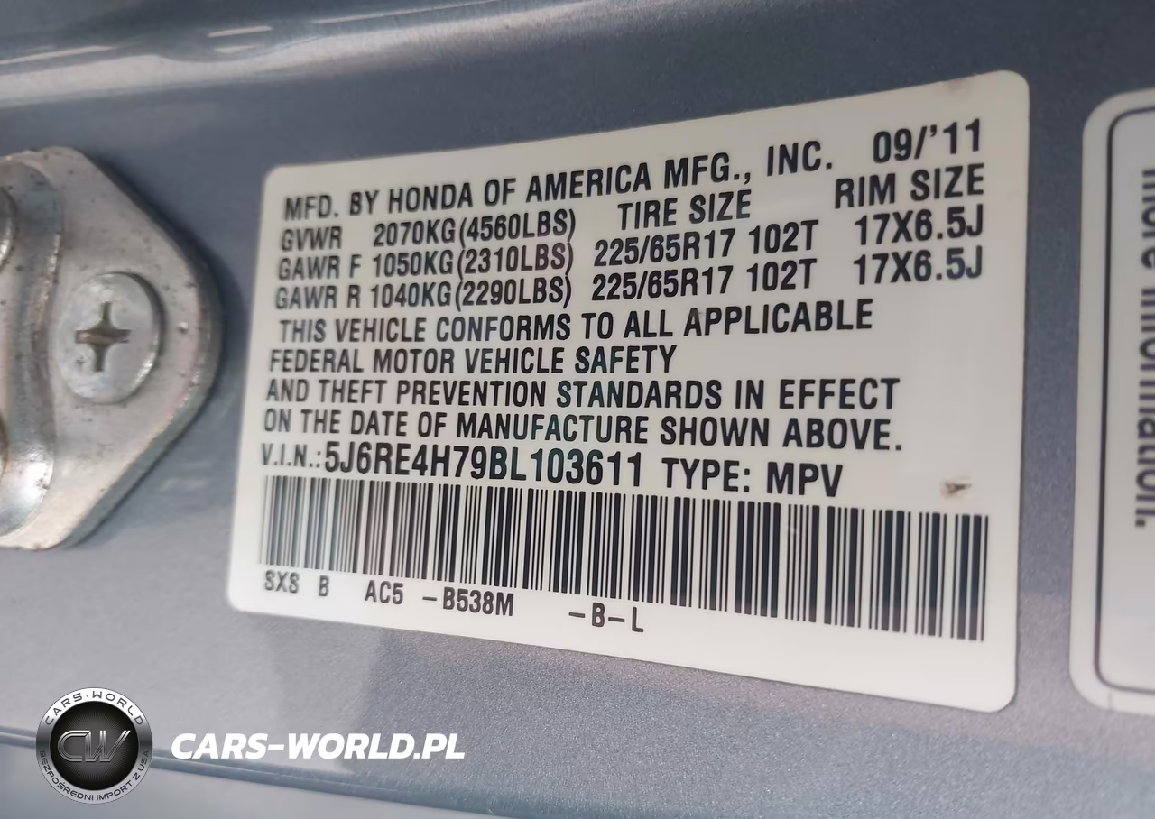 2011 Honda Cr-V Ex-L VIN:5J6RE4H79BL103611 - 9