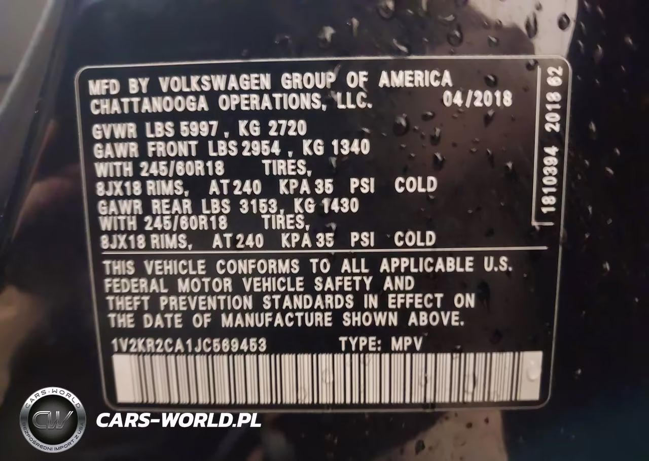 2018 Volkswagen Atlas 3.6L V6 Se VIN:1V2KR2CA1JC569453 - 9