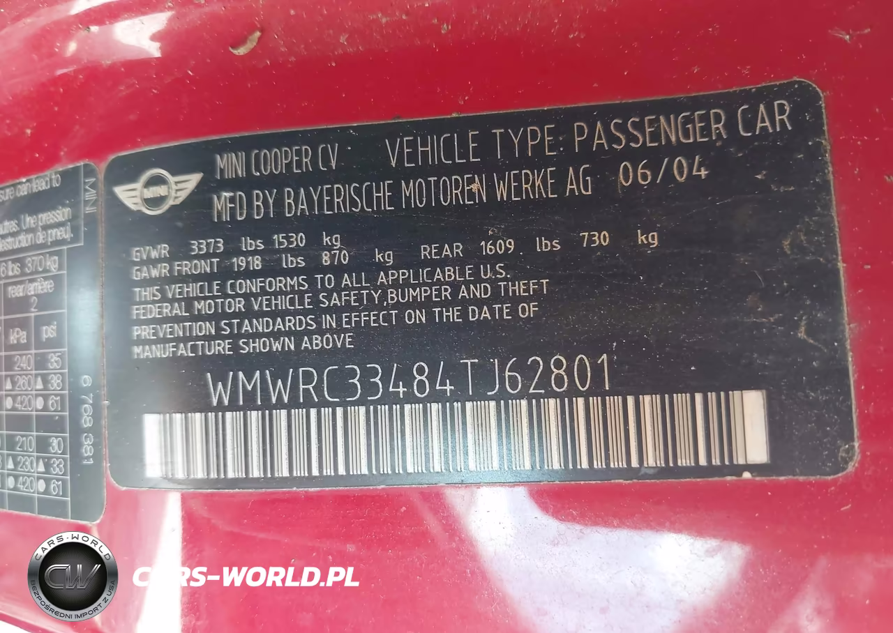2004 Mini Cooper VIN:WMWRC33484TJ62801 - 9