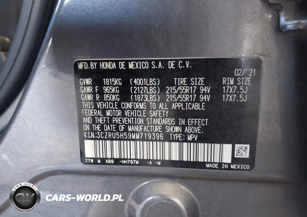 2021 Honda Hr-V 2Wd Ex VIN:3CZRU5H59MM719396 - 9