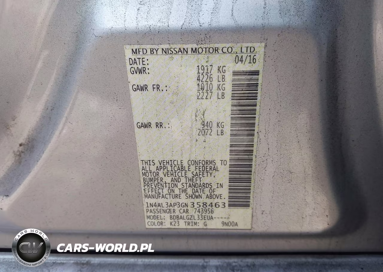 2016 Nissan Altima 2.5-2.5 S-2.5 Sl-2.5 Sr-2.5 Sv VIN:1N4AL3AP3GN358463 - 9