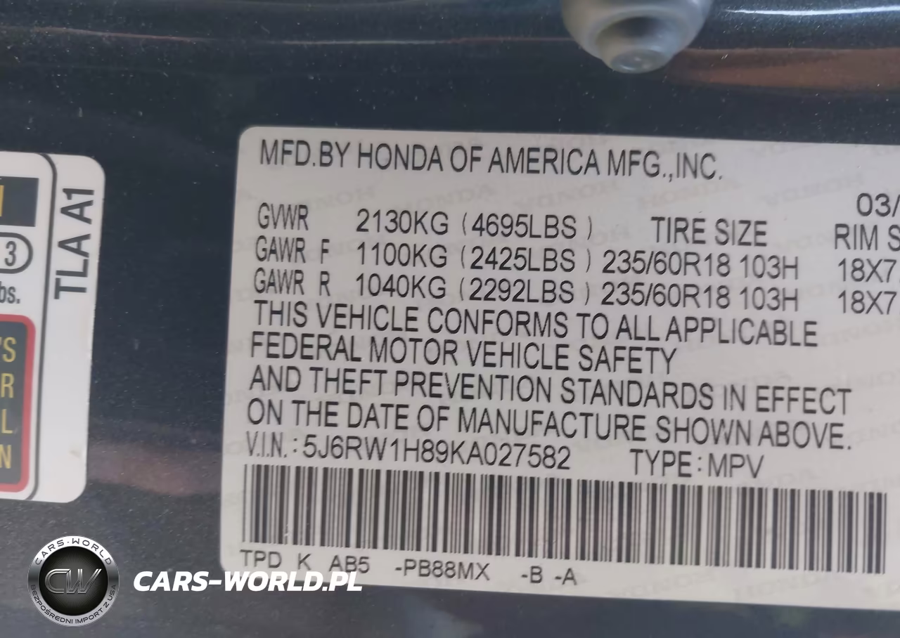 2019 Honda Cr-V Ex-L VIN:5J6RW1H89KA027582 - 9