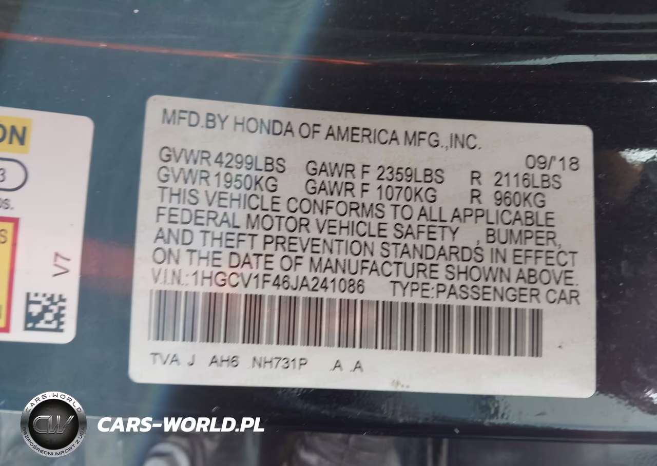 2018 Honda Accord Ex VIN:1HGCV1F46JA241086 - 9