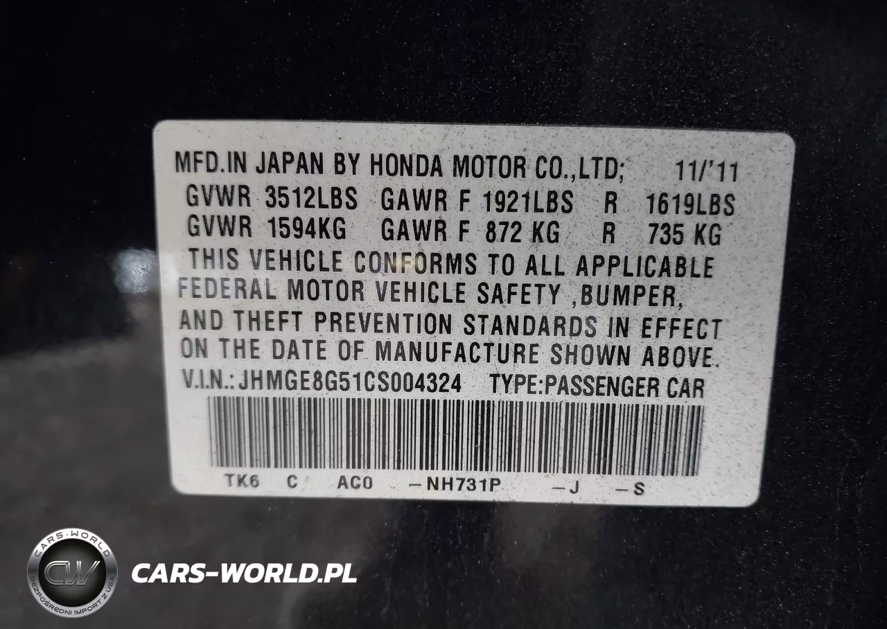 2012 Honda Fit Sport VIN:JHMGE8G51CS004324 - 9