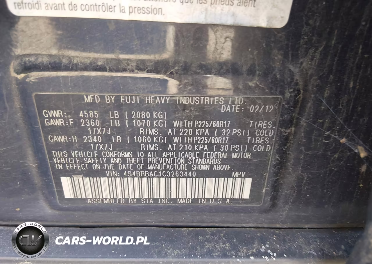 2012 Subaru Outback 2.5I VIN:4S4BRBAC1C3263440 - 9