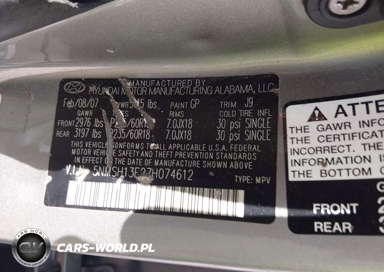2007 Hyundai Santa Fe Limited-Se VIN:5NMSH13E27H074612 - 9