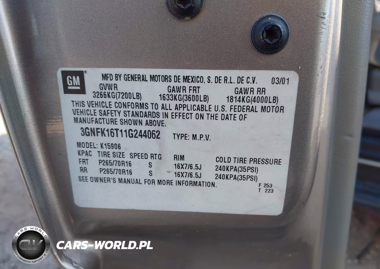 2001 Chevrolet Suburban 1500 Lt VIN:3GNFK16T11G244062 - 9