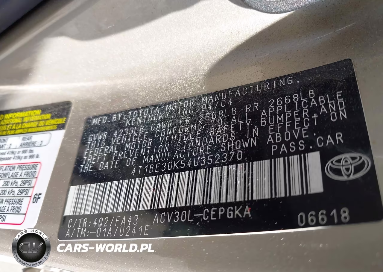 2004 Toyota Camry Xle VIN:4T1BE30K54U352370 - 9