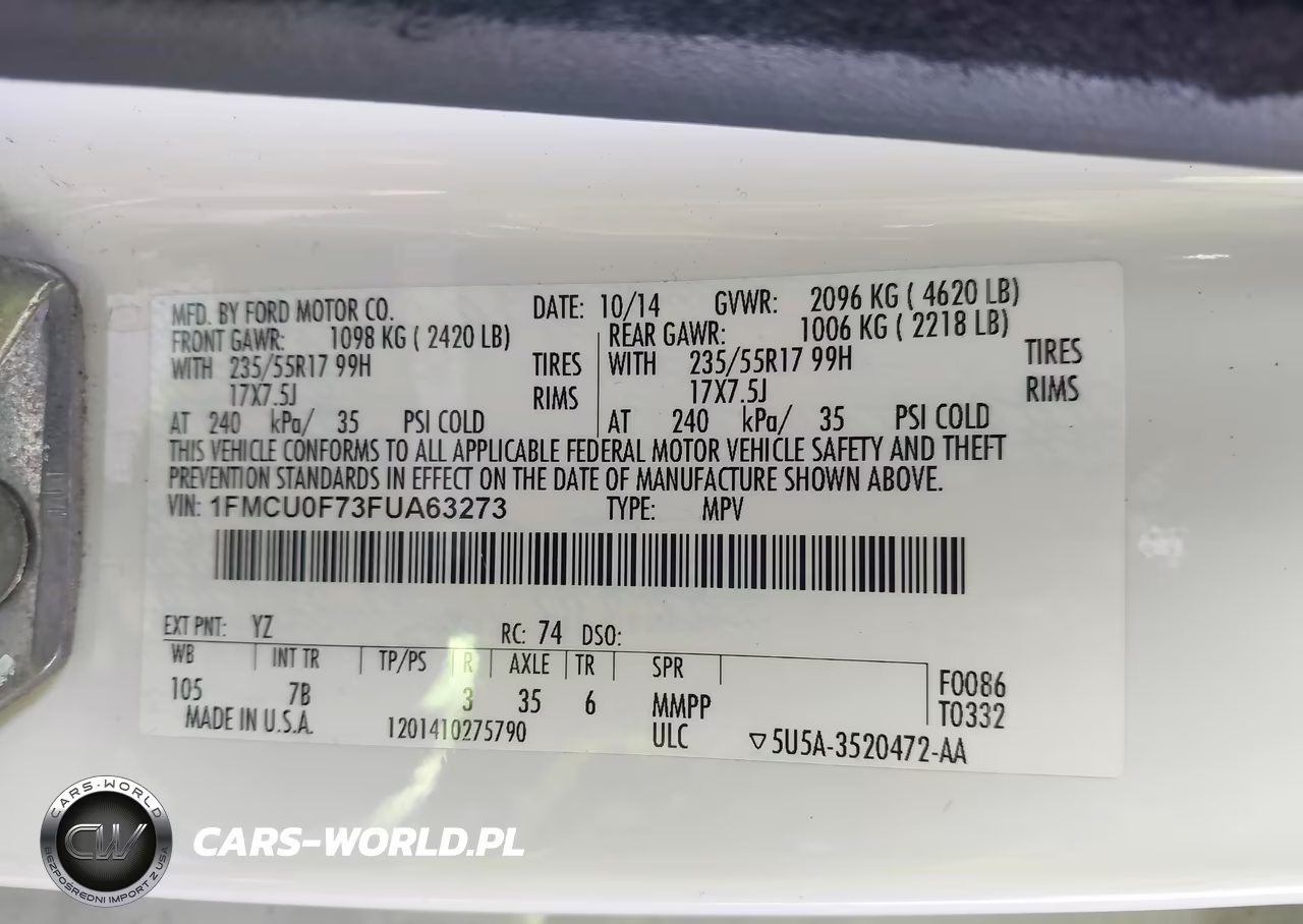2015 Ford Escape S VIN:1FMCU0F73FUA63273 - 9
