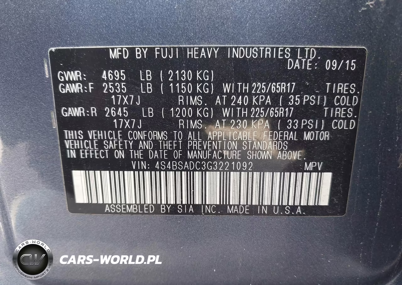 2016 Subaru Outback 2.5I Premium VIN:4S4BSADC3G3221092 - 9