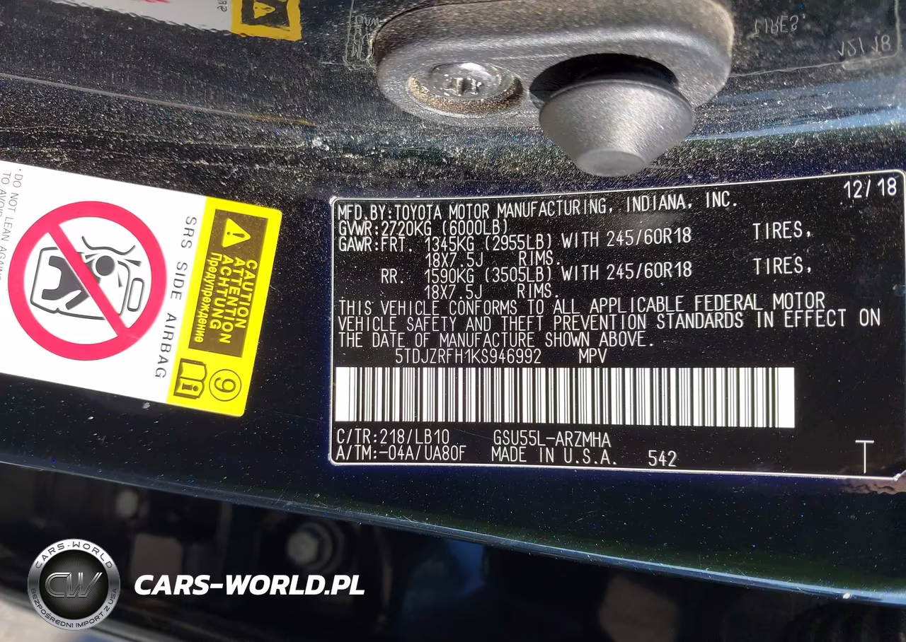 2019 Toyota Highlander Xle VIN:5TDJZRFH1KS946992 - 9