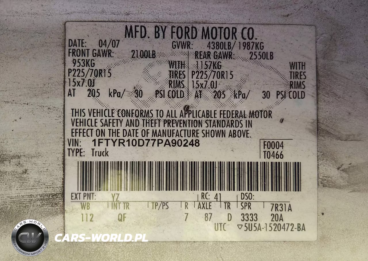 2007 Ford Ranger Stx-Xl-Xlt VIN:1FTYR10D77PA90248 - 9