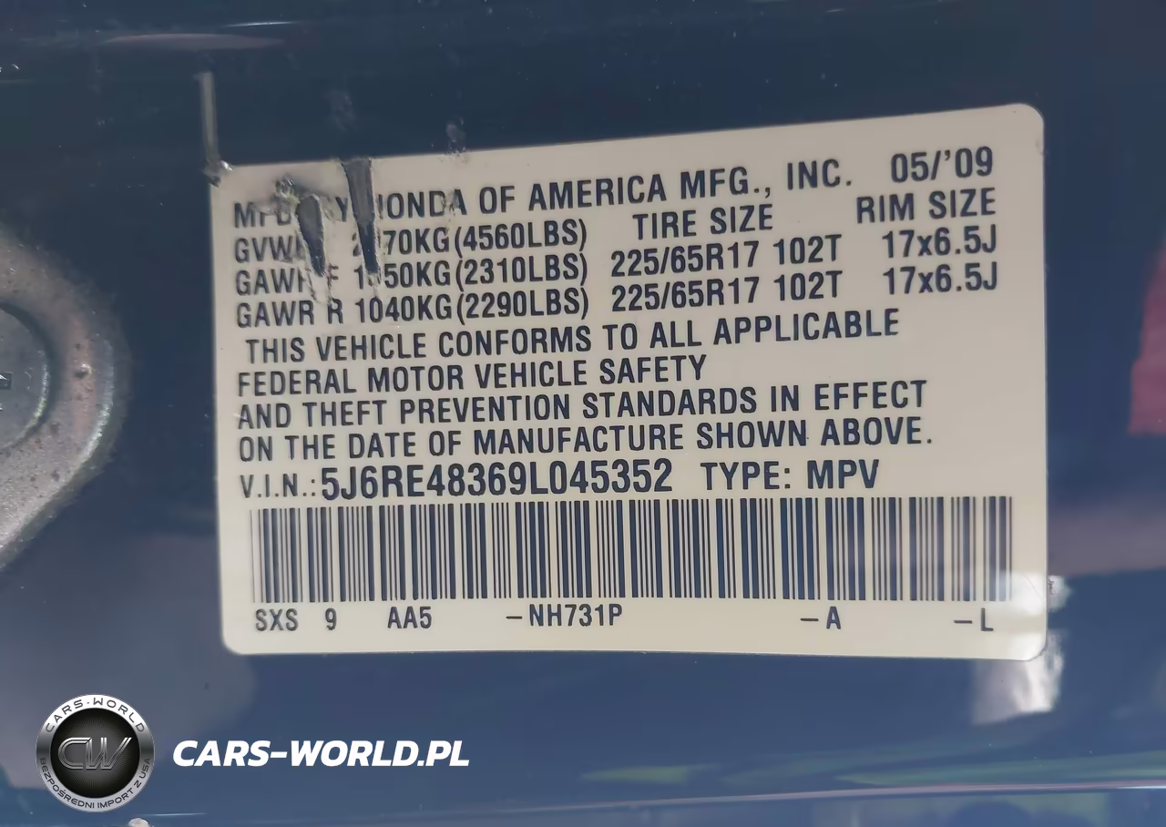 2009 Honda Cr-V Lx VIN:5J6RE48369L045352 - 9