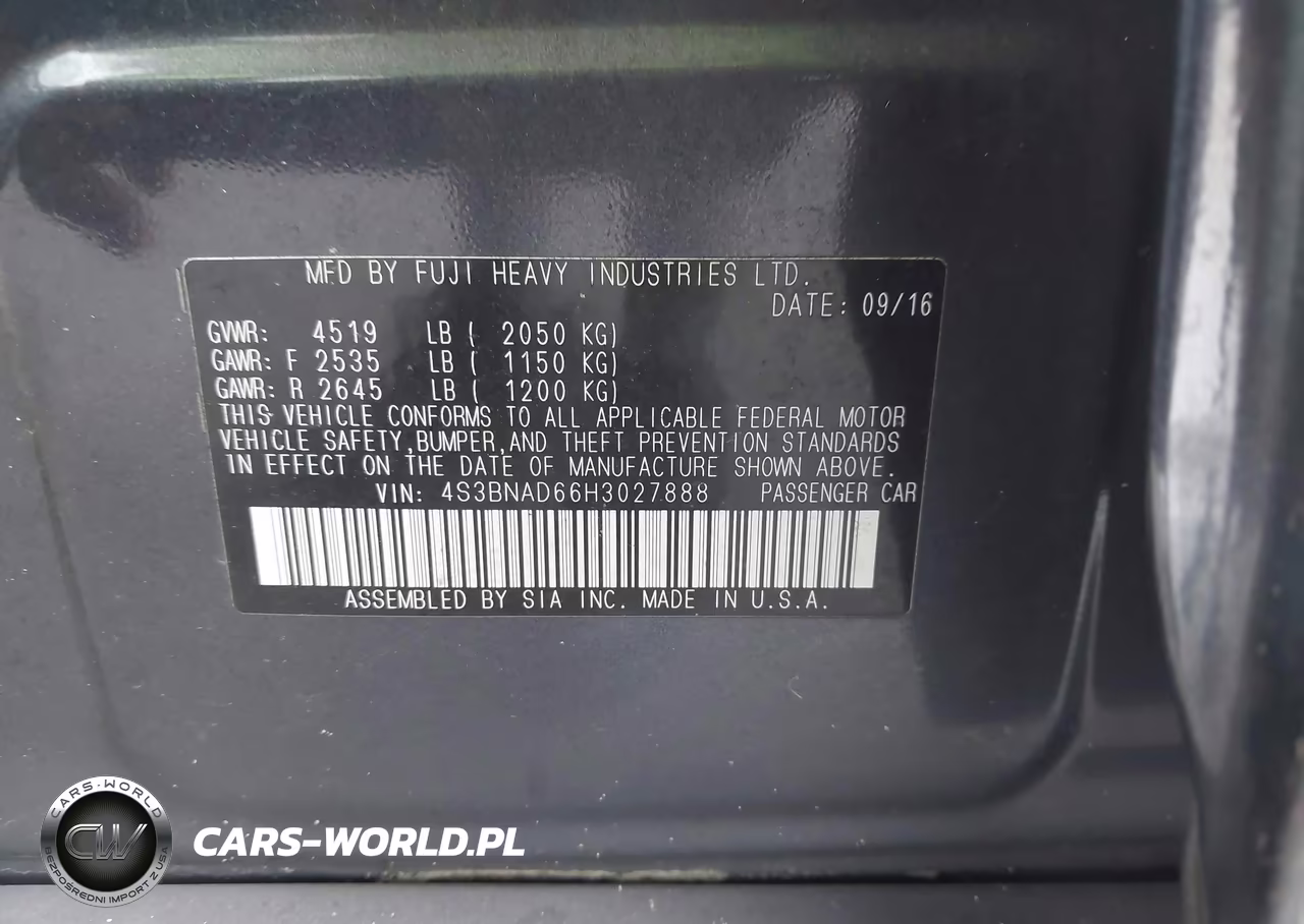 2017 Subaru Legacy 2.5I Premium VIN:4S3BNAD66H3027888 - 9