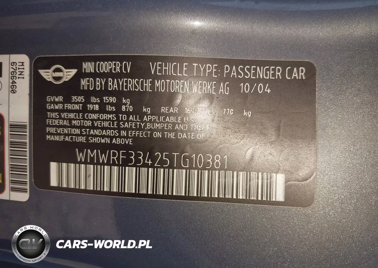 2005 Mini Cooper VIN:WMWRF33425TG10381 - 9