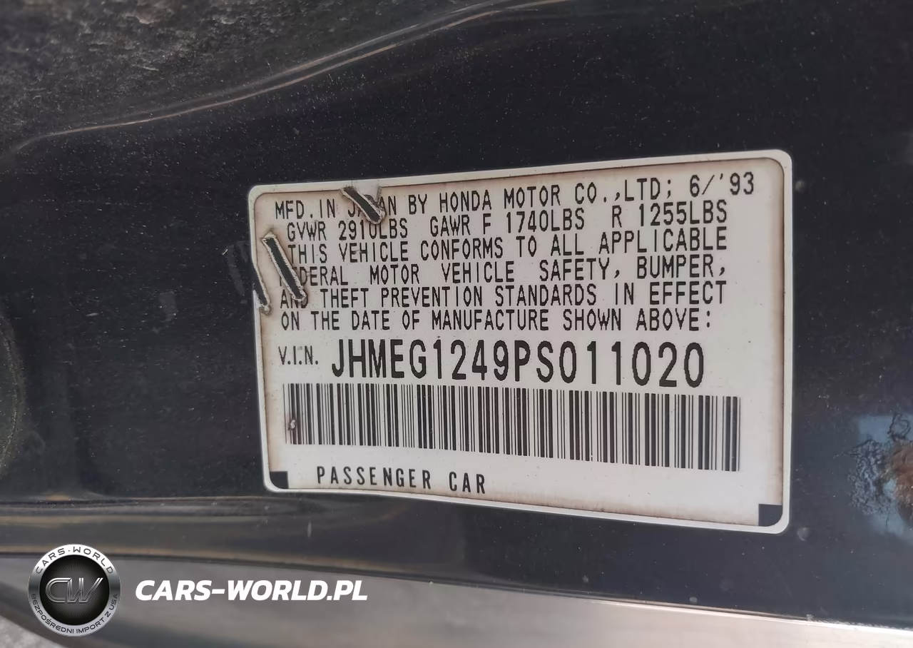 1993 Honda Civic Del Sol S VIN:JHMEG1249PS011020 - 9