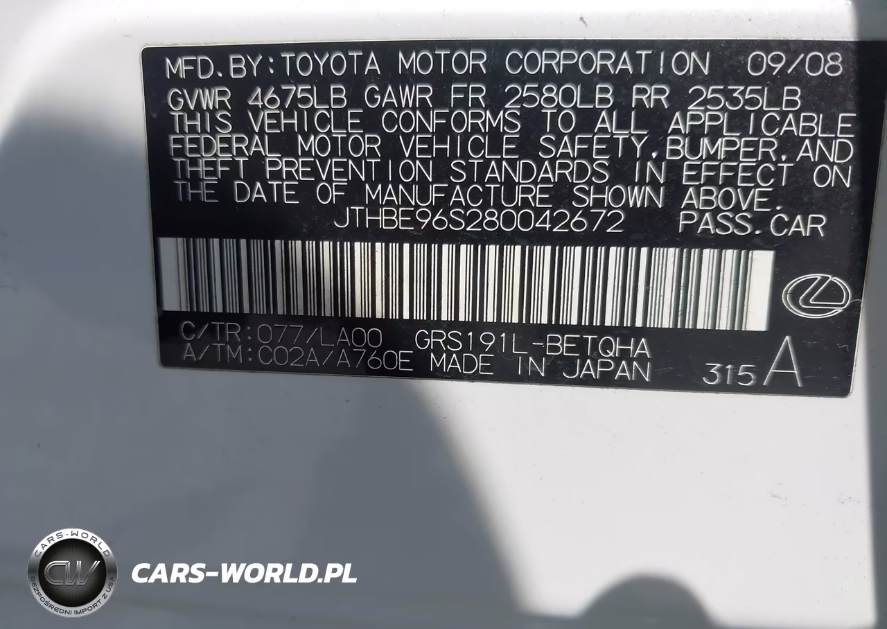 2008 Lexus Gs 350 VIN:JTHBE96S280042672 - 9