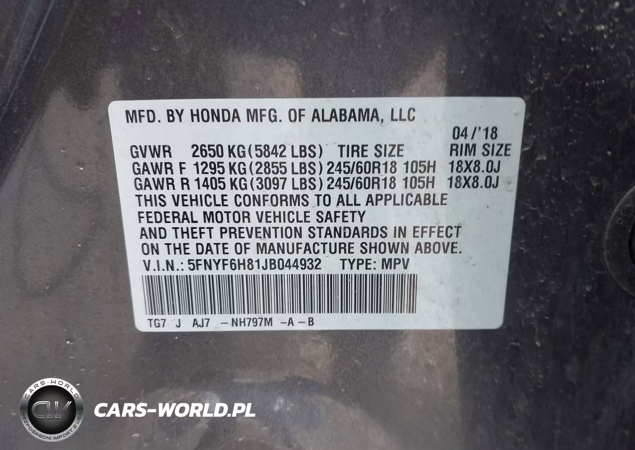 2018 Honda Pilot Ex-L VIN:5FNYF6H81JB044932 - 9