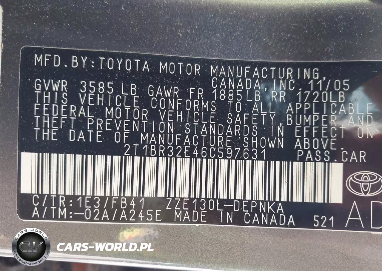 2006 Toyota Corolla Le VIN:2T1BR32E46C597631 - 9