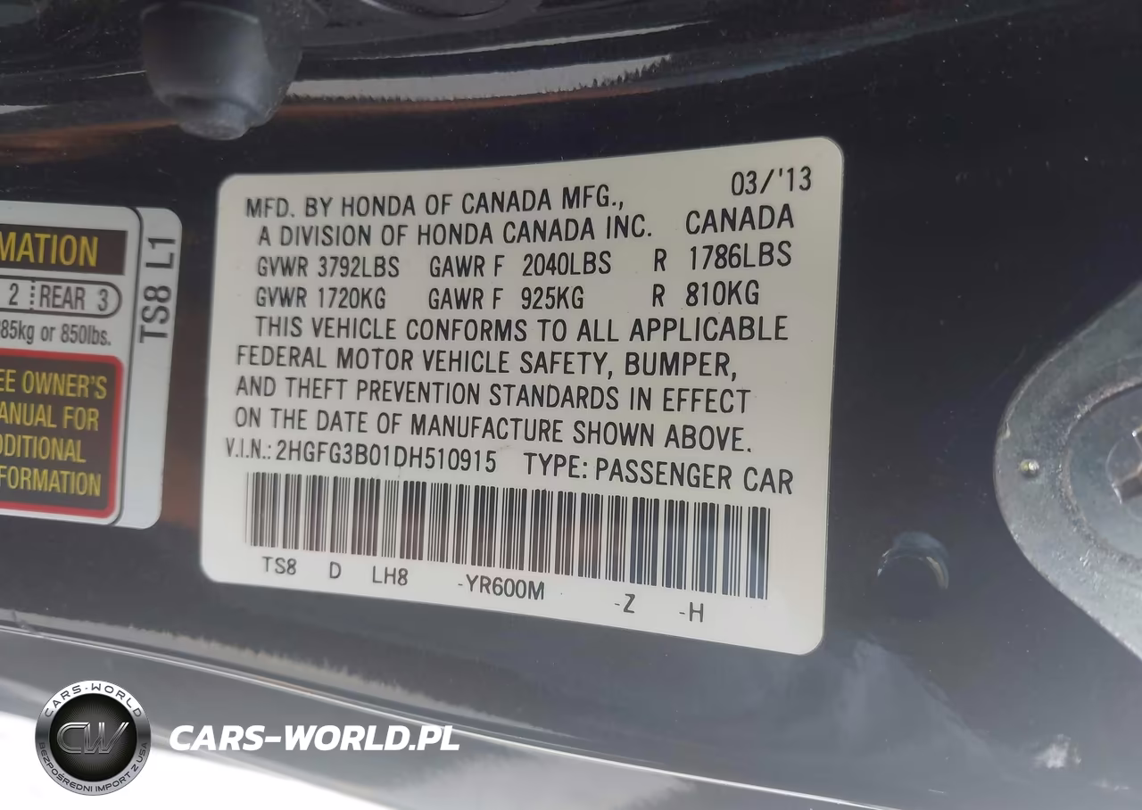 2013 Honda Civic Ex-L VIN:2HGFG3B01DH510915 - 9