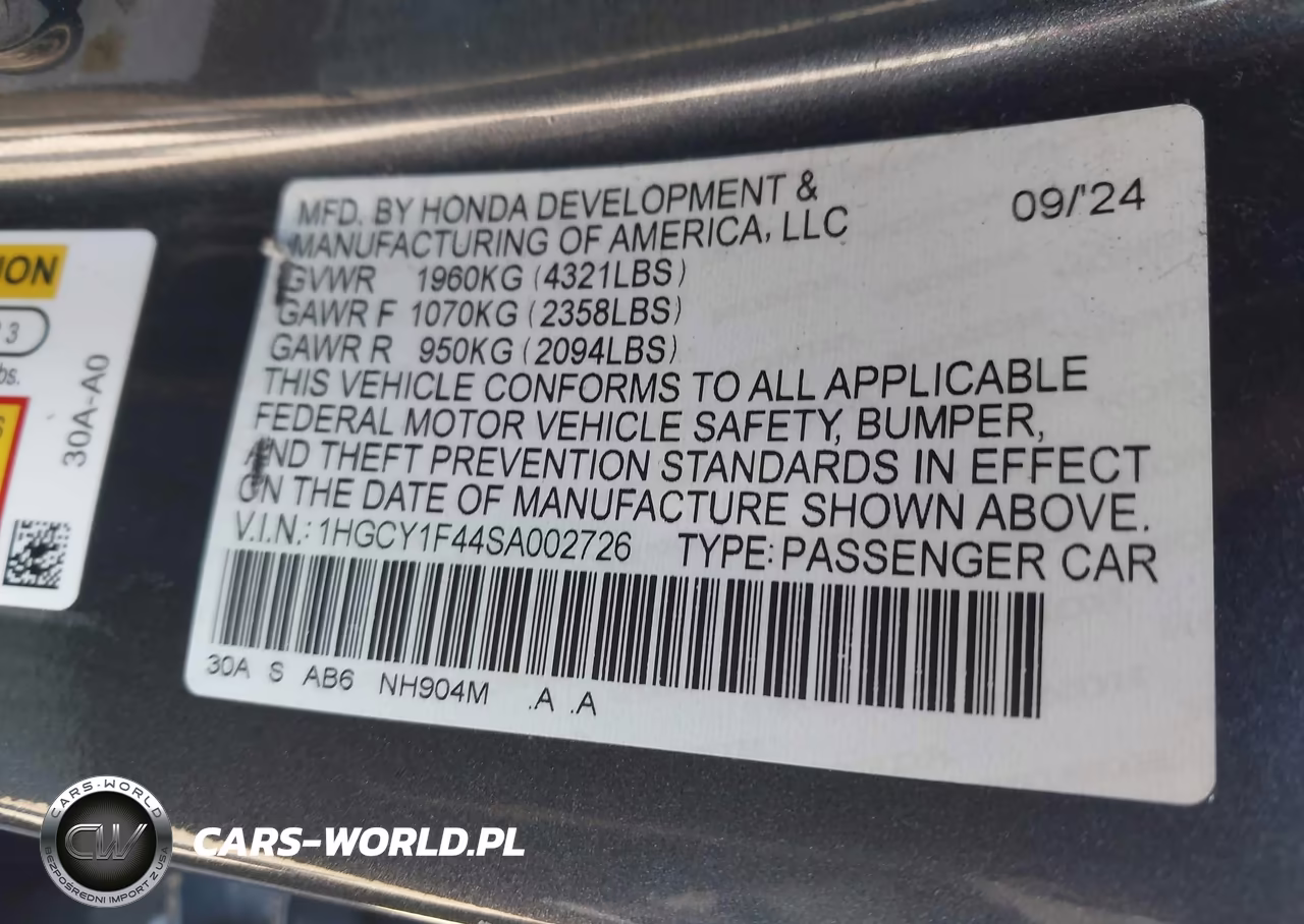 2025 Honda Accord Se VIN:1HGCY1F44SA002726 - 9