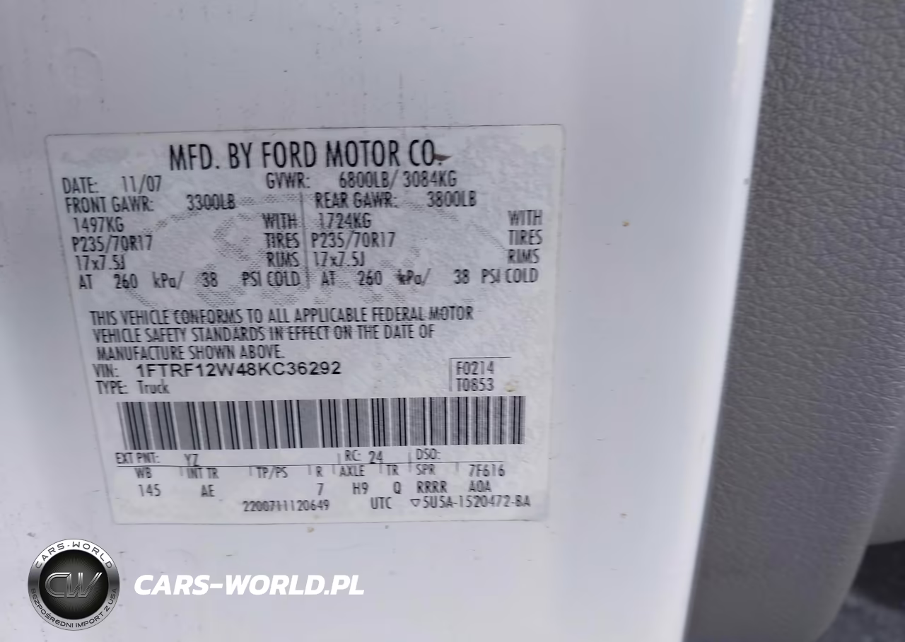 2008 Ford F-150 Fx2-Stx-Xl-Xlt VIN:1FTRF12W48KC36292 - 9