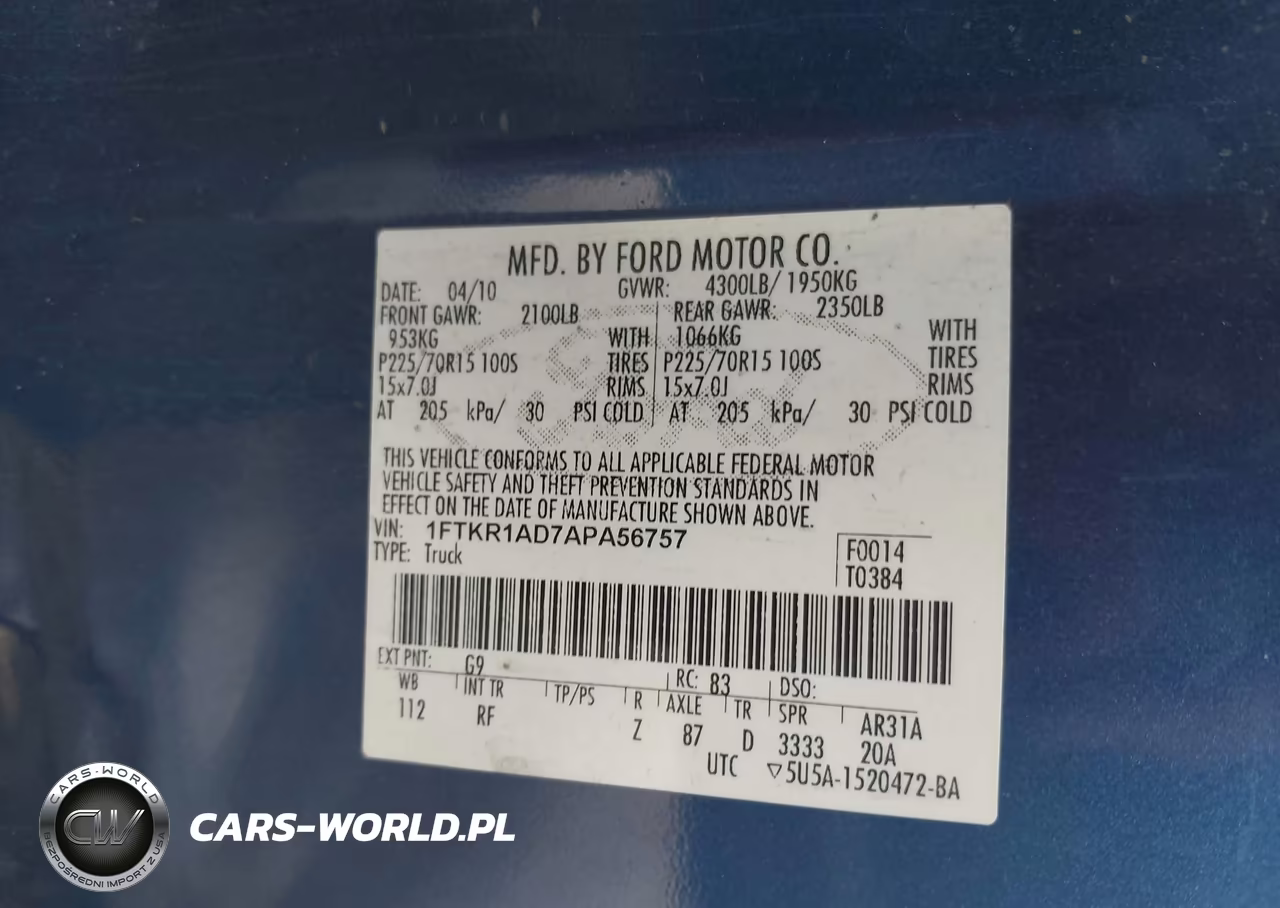 2010 Ford Ranger Xl-Xlt VIN:1FTKR1AD7APA56757 - 9