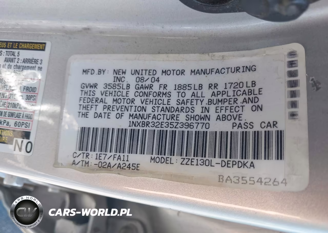 2005 Toyota Corolla Ce VIN:1NXBR32E35Z396770 - 9