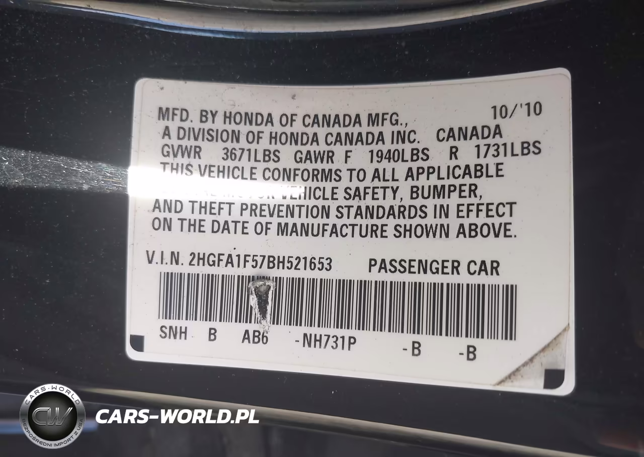 2011 Honda Civic Lx VIN:2HGFA1F57BH521653 - 9
