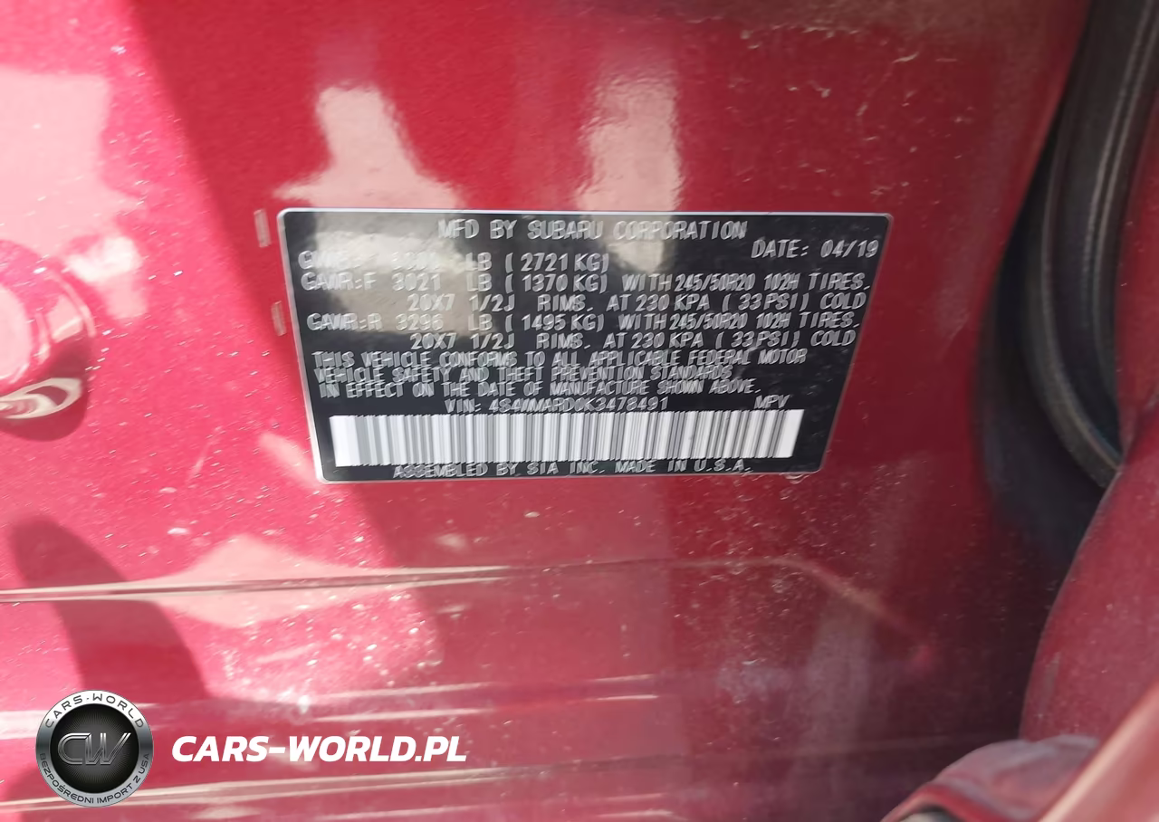 2019 Subaru Ascent Touring VIN:4S4WMARD0K3478491 - 9