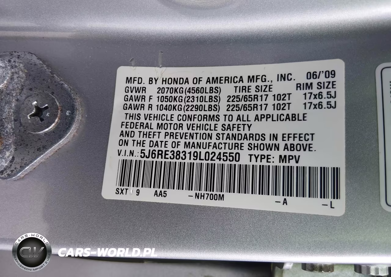 2009 Honda Cr-V Lx VIN:5J6RE38319L024550 - 9