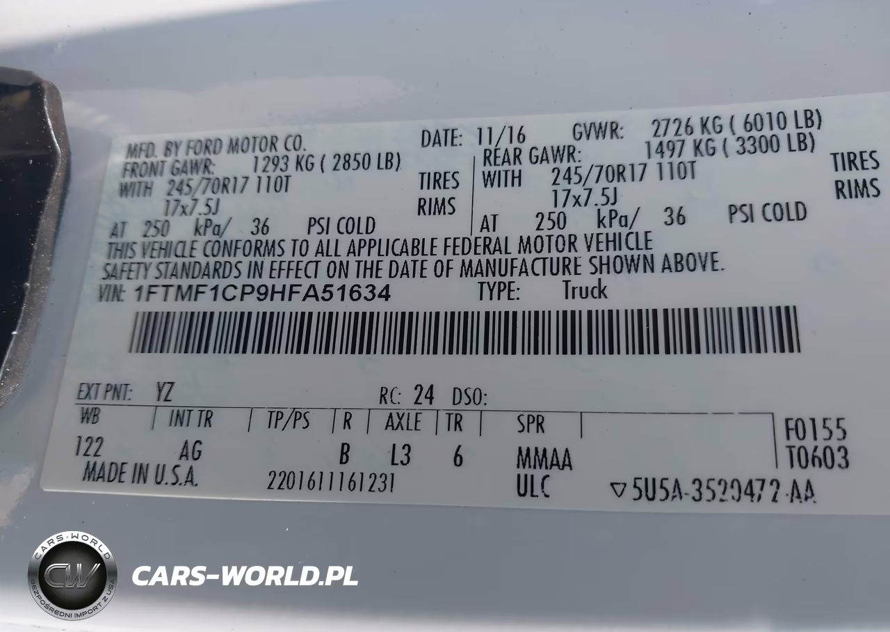 2017 Ford F-150 Xl VIN:1FTMF1CP9HFA51634 - 9