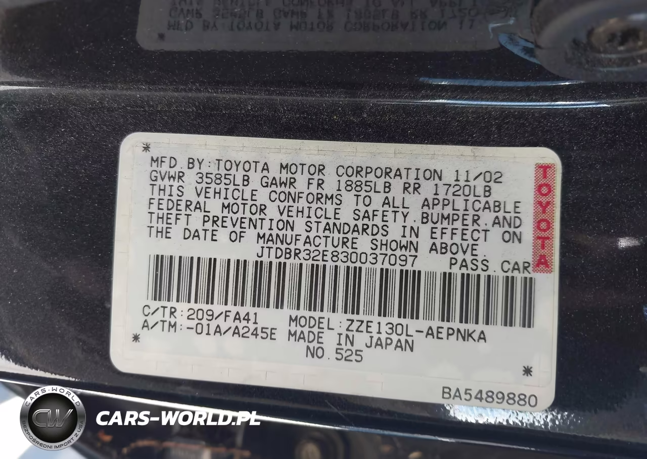 2003 Toyota Corolla Le VIN:JTDBR32E830037097 - 9