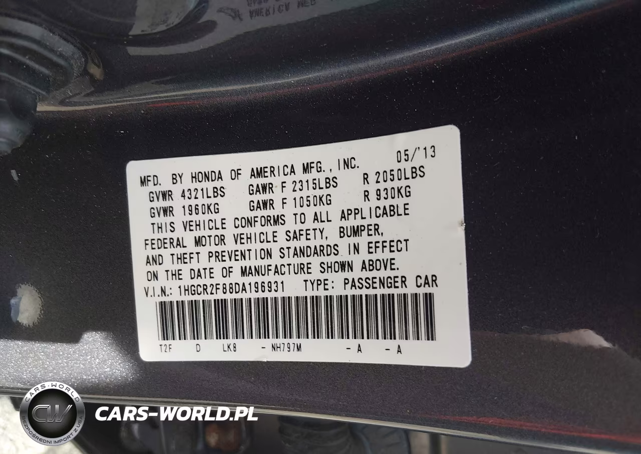 2013 Honda Accord Ex-L VIN:1HGCR2F88DA196931 - 9