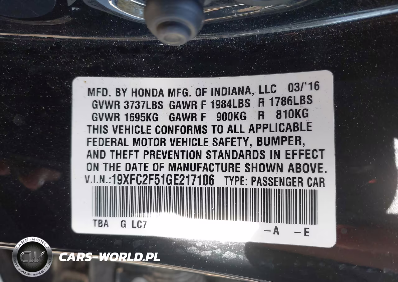 2016 Honda Civic Lx VIN:19XFC2F51GE217106 - 9