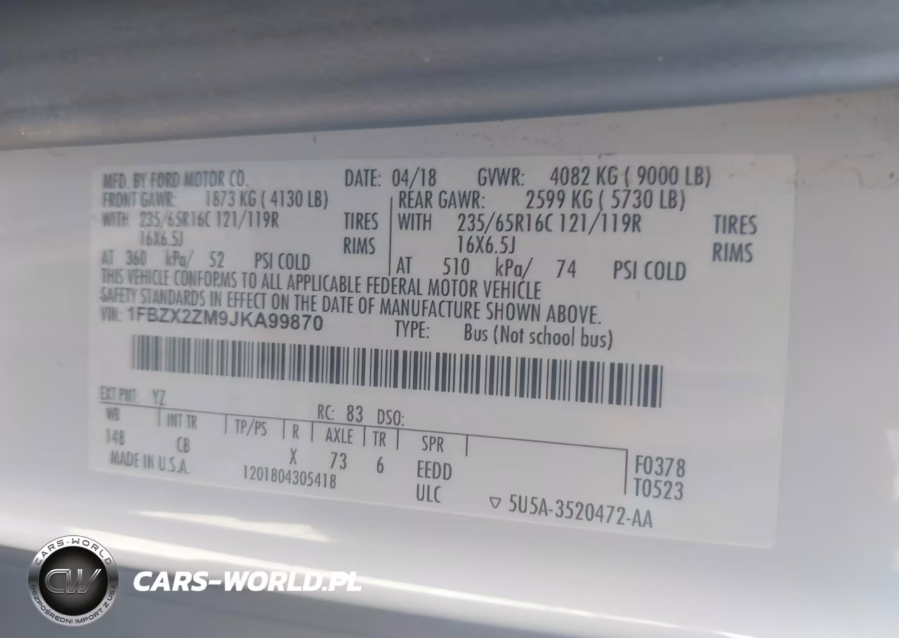 2018 Ford Transit-350 Xl VIN:1FBZX2ZM9JKA99870 - 9