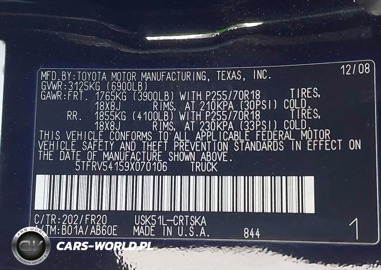 2009 Toyota Tundra Grade 5.7L V8 VIN:5TFRV54159X070106 - 9