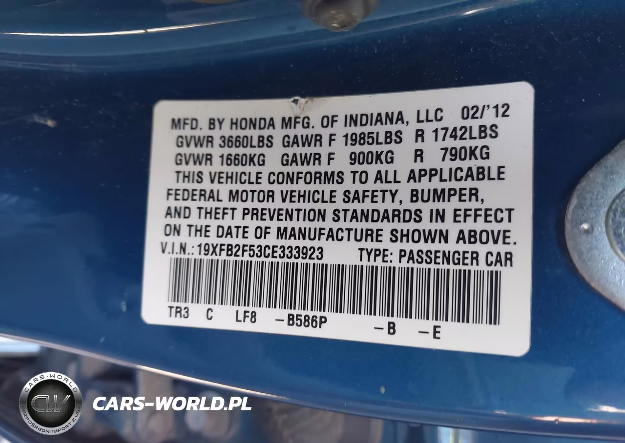 2012 Honda Civic Lx VIN:19XFB2F53CE333923 - 9