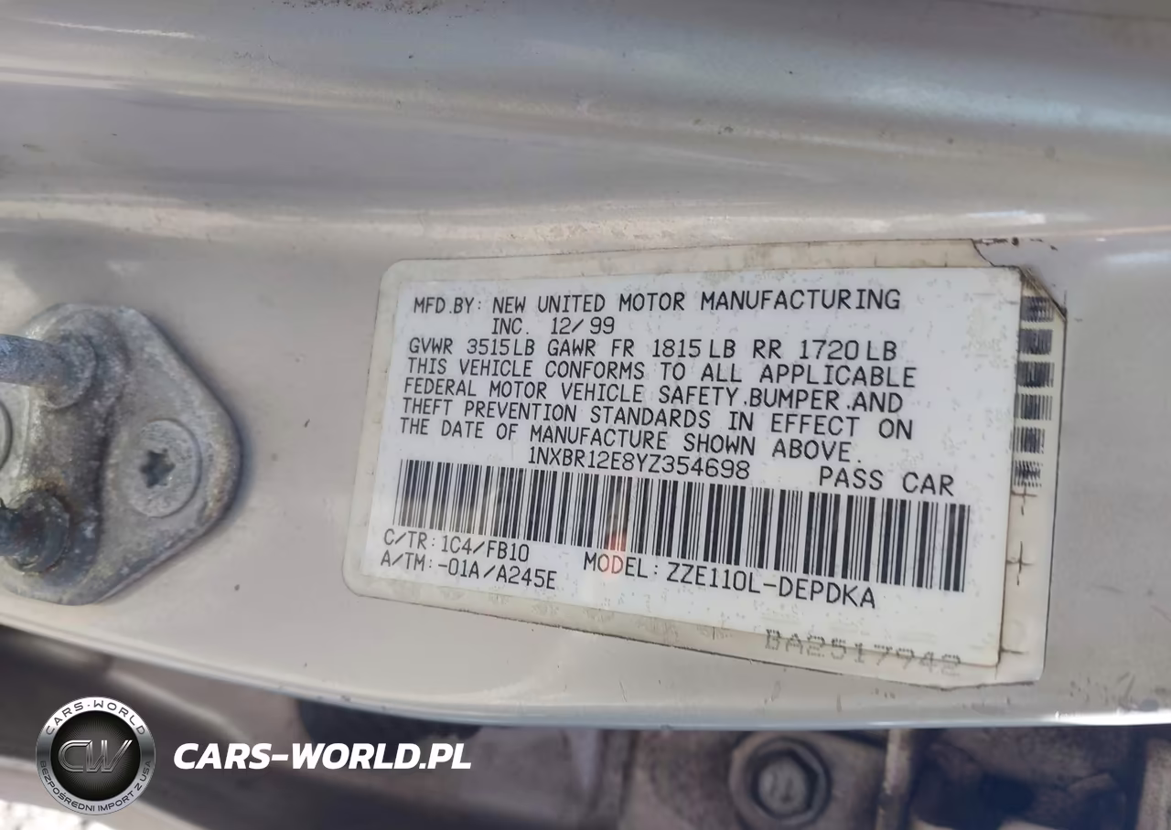 2000 Toyota Corolla Ce VIN:1NXBR12E8YZ354698 - 9