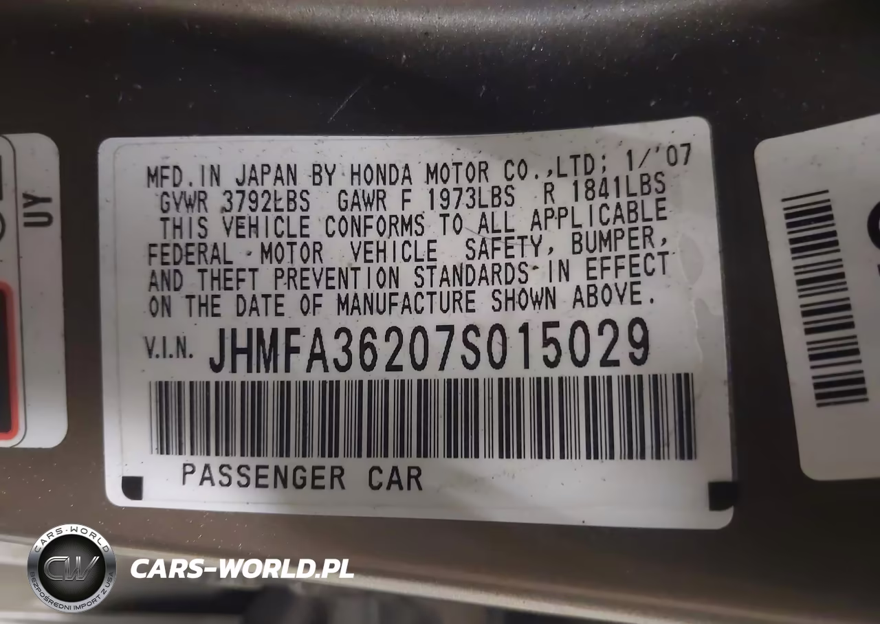2007 Honda Civic Hybrid VIN:JHMFA36207S015029 - 9