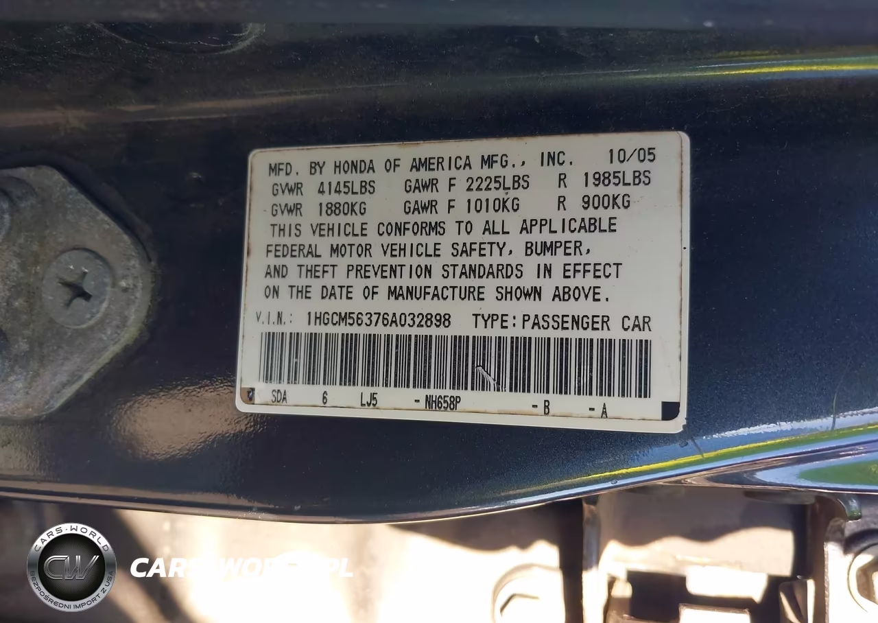 2006 Honda Accord 2.4 Se VIN:1HGCM56376A032898 - 9