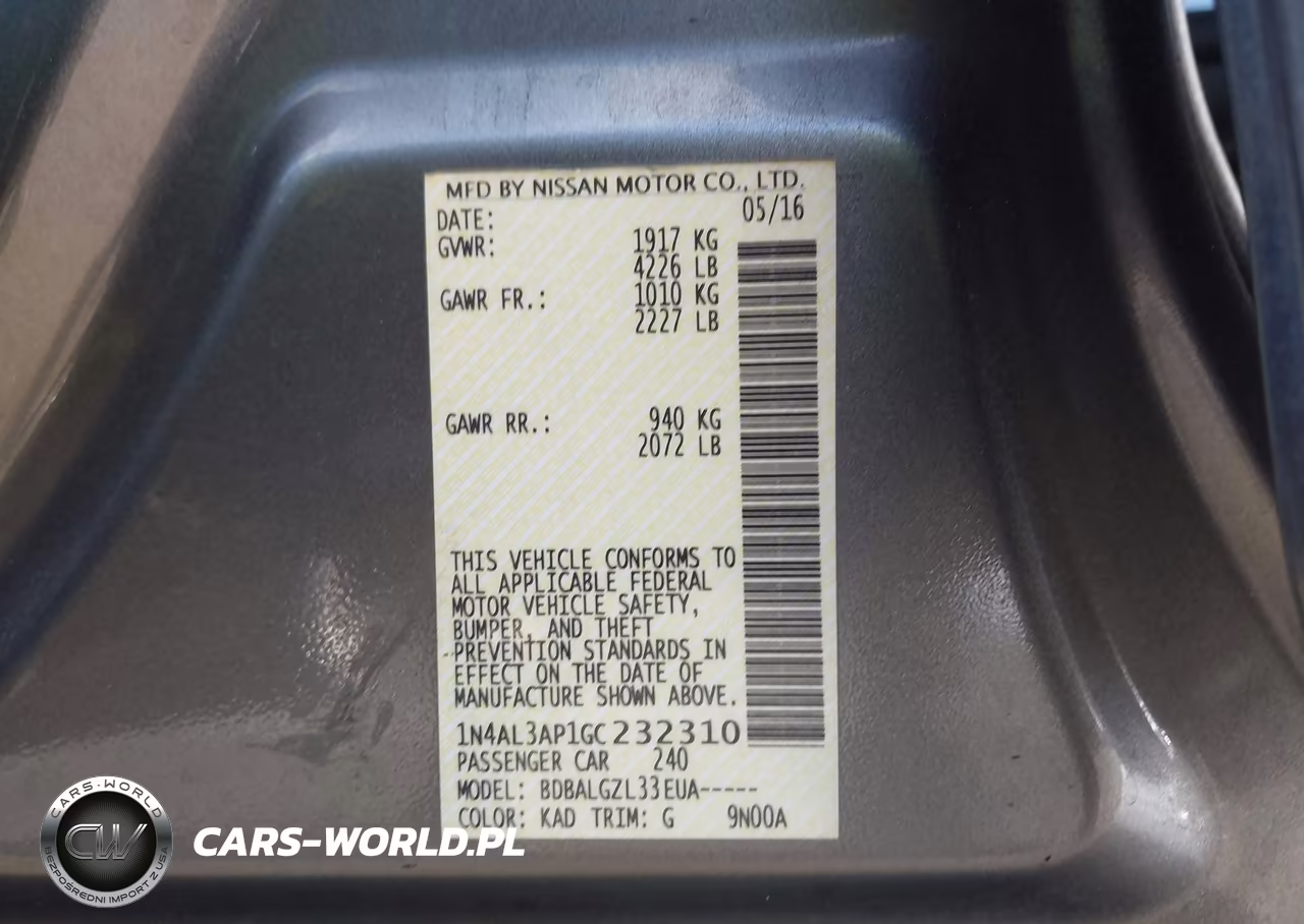 2016 Nissan Altima 2.5-2.5 S-2.5 Sl-2.5 Sr-2.5 Sv VIN:1N4AL3AP1GC232310 - 9