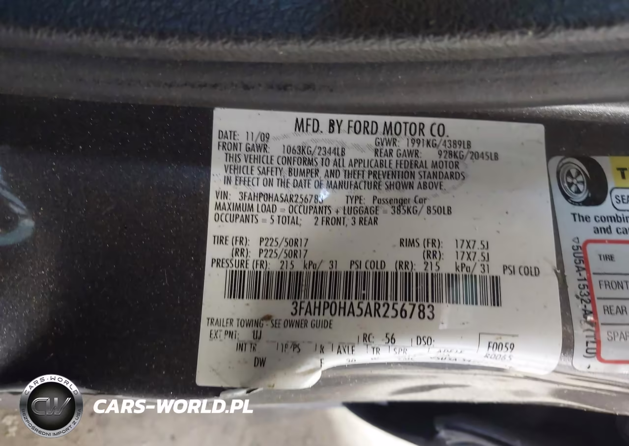 2010 Ford Fusion Se VIN:3FAHP0HA5AR256783 - 9