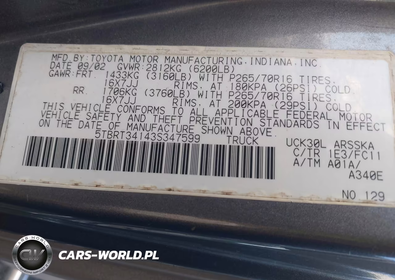 2003 Toyota Tundra Sr5 V8 VIN:5TBRT34143S347599 - 9