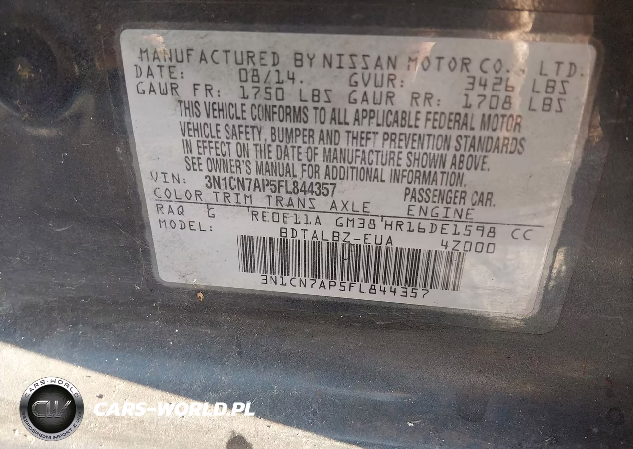 2015 Nissan Versa 1.6 Sv VIN:3N1CN7AP5FL844357 - 9
