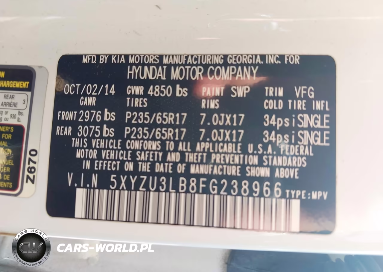 2015 Hyundai Santa Fe Sport 2.4L VIN:5XYZU3LB8FG238966 - 9